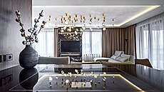 Relaxa�ní prostor obývacího prostoru dotvá�ejí záv�sná sklen�ná stropní...