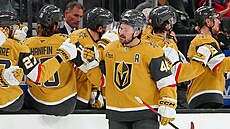 Tomá� Hertl (48) z Vegas Golden Knights slaví se spoluhrá�i.