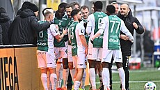 Jablone�tí hrá�i slaví gól proti Teplicím.