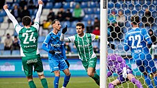 Luká� H�lka z Bohemians slaví gól proti Mladé Boleslavi.