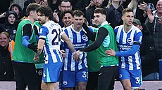 Brighton�tí fotbalisté se radují z gólu Pascala Grosse.