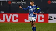 Olomoucký úto�ník Jan Kliment se raduje z gólu proti Hradci Králové.