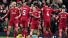 Spole�ná radost fotbalist� Liverpoolu po gólu proti Newcastlu.