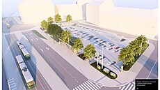 Vizualizace obnovy ve�ejného prostranství v sadech P�tat�icátník� v Plzni.