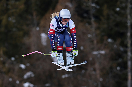Lindsey Vonnová b�hem tréninku na olympijský sjezd v Cortin�.