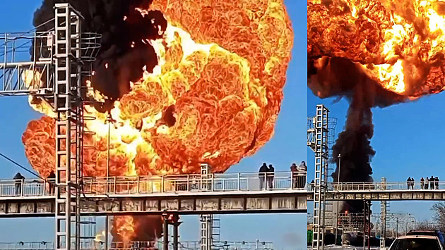 VIDEO: Ukrajinské drony v akci. Ohnivé gejzíry šlehaly z železničních cisteren