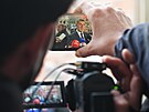 Tisková konference Andreje Babi�e v Itálii. Tam nav�tívil italskou premiérku...