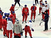 Trenér Radim Rulík dává pokyny na tréninku reprezentace p�i kempu p�ed...