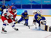 �eské hokejistky na olympijských hrách v Pekingu p�i druhém vystoupení v...