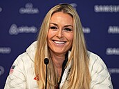 Lindsey Vonnová na tiskové konferenci p�ed olympijskými hrami.