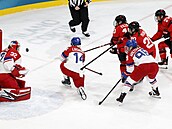 Kana�anka Sarah Fillierová st�ílí gól v zápasu proti �esku na zimních...