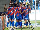 Radost plze�ských fotbalist� po gólu v utkání s Libercem.