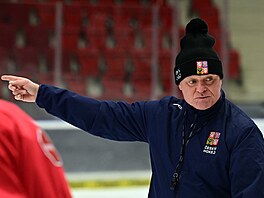 Trenér Radim Rulík udílí pokyny na tréninku reprezentace p�i kempu p�ed...