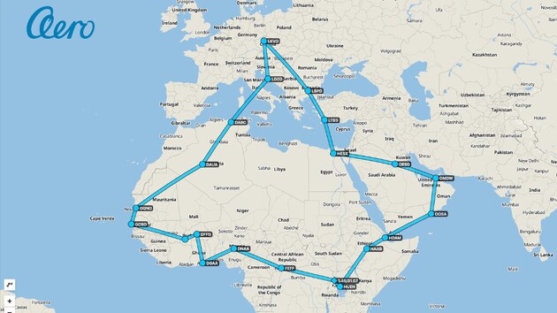 Mapa cel�ho putov�n� letounu Skyfox v listopadu a� prosinci 2025