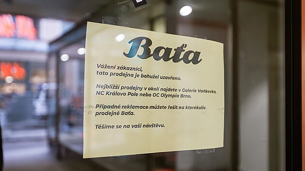 Po uzav�en� prodejny Ba�a v �esk� ulici v historick�m centru Brna najdou z�kazn�ci nejbli��� provozovny v n�kupn�ch centrech Galerie Va�kovka, Olympia a v Kr�lov� Poli. (5. �nora 2026)
