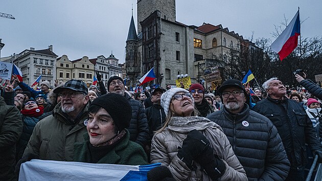 Demonstrace v centru Prahy na podporu prezidenta Pavla