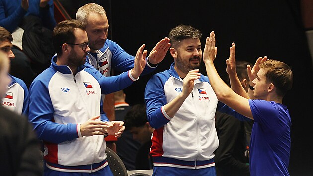 Dalibor Svr�ina slav� v�hru v utk�n� Davis Cupu proti �v�dsku.