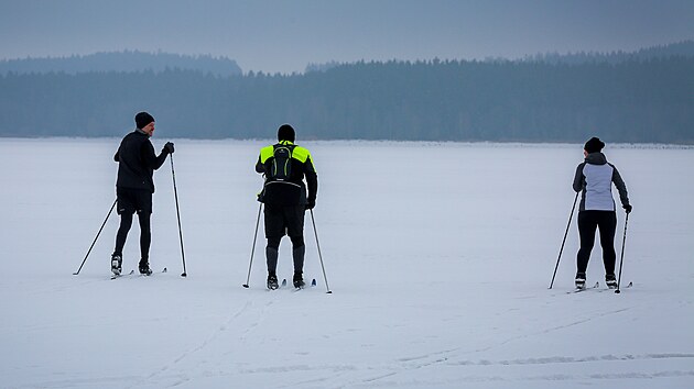 B�ka�i vyu��vaj� zamrzlou hladinu Lipna. (2. �nora 2026)