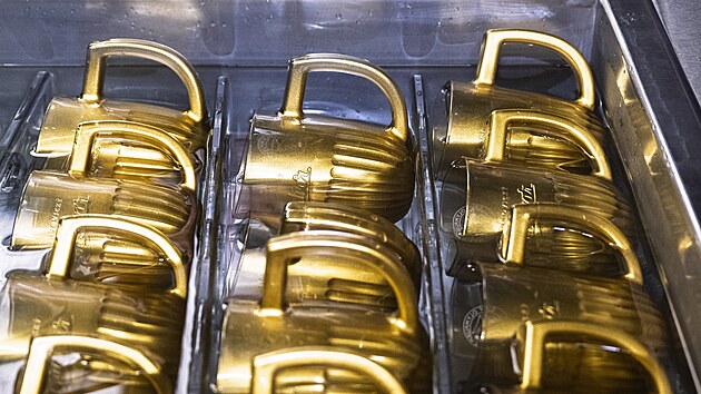 Snowboardistku Zuzanu Mad�rovou, kter� z�skala na olympijsk�ch hr�ch v It�lii zlatou medaili v paraleln�m ob��m slalomu, p�iv�tali fanou�ci na �eskobud�jovick�m Olympijsk�m festivalu. Na sn�mku jsou zlat� v�t�zn� p�llitry. (9. �nora 2026)