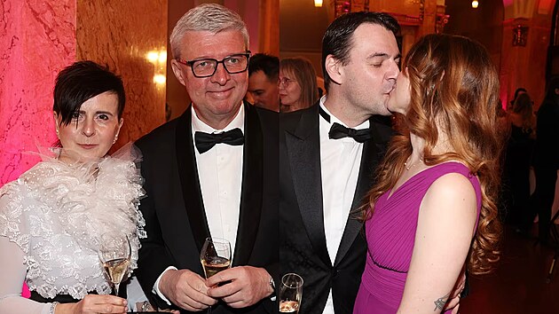 Karel Havl��ek a Petr Macinka se sv�mi man�elkami na �esko-Slovensk�m plese (Obecn� d�m, Praha, 7. �nora 2026)