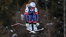 Lindsey Vonnová b�hem tréninku na olympijský sjezd v Cortin�.