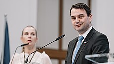 Tisková konference po skon�ení zasedání vlády. Ministr zahrani�í Petr Macinka....