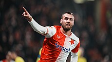 A je to gól! Slávistický úto�ník Tomá� Chorý slaví trefu proti Mladé Boleslavi.