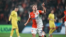 Slávistický zálo�ník Michal Sadílek se raduje z gólu proti Mladé Boleslavi.