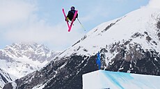 �výcarka Mathilde Gremaudová v akrobatickém ly�ování ve slopestylu. (9. února...