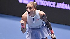 Tereza Martincová se povzbuzuje v zápase prvního kola na turnaji v Ostrav�.