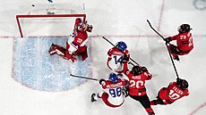 Kana�anka Sarah Fillierová st�ílí gól v zápasu proti �esku na zimních...