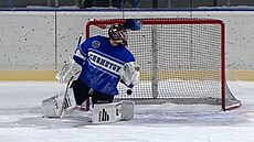 Pavel Jekel a za ním bambule, která kon�í v síti.