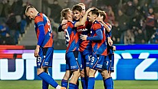 Radost plze�ských fotbalist� po t�etím gólu do sít� Liberce.