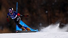 Zuzana Mad�rová ve vy�azovací �ásti paralelního ob�ího slalomu snowboardistek. 