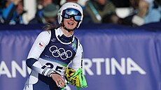 Alena Laba�tová v cíli olympijského sjezdu.