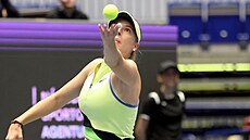 Linda Fruhvirtová podává ve �tvrtfinále Ostrava Open..