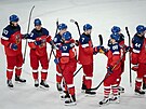 �e�tí hokejisté po výh�e nad Dánskem na olympijských hrách.