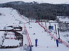 Islan�an Jon Erik Sigrudsson p�ekra�uje cílovou �áru alpského ly�ování, slalomu...
