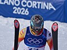 �pan�l Joachim Salarich v cíli alpského ly�ování, slalom mu��. (16. února 2026)