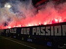 Prezentace olomouckých fanou�k� v utkání play off Konferen�ní ligy.