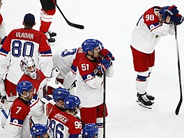 Zaklamaní �e�tí hokejisté po proh�e se �výcarskem.