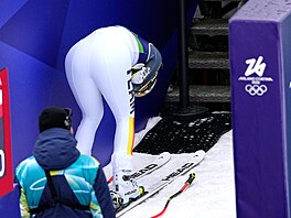 N�mka Emma Aicherová na trati olympijského super-G, které nedokon�ila. (12....