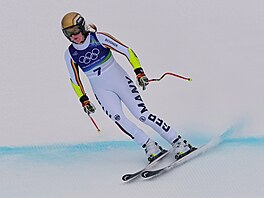 N�mka Emma Aicherová na trati olympijského super-G, které nedokon�ila. (12....