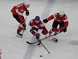 Ond�ej Palát (18) v akci  se �výcarskem (15. února 2026)