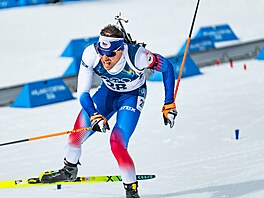 Michal Kr�má� na trati stíhacího závodu v Anterselv�. (15. února 2026)