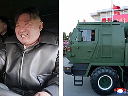 Severokorejský v�dce Kim �ong-un na slavnostním p�edání raketomet� rá�e 600 mm...