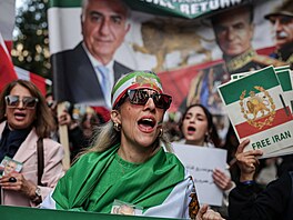 Lidé v n�meckém Mnichov� protestují proti íránskému re�imu. (14. února 2026)