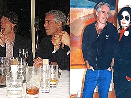 Kolá� snímk� zachycující známé osobnosti po boku Jeffreyho Epsteina.