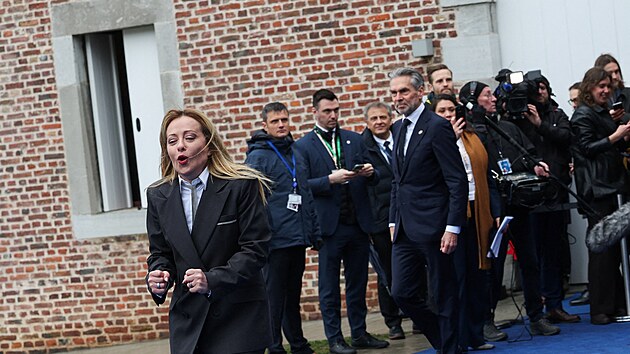 Italsk� premi�rka Giorgia Meloniov� na z�mku Alden Biesen v den neform�ln�ho setk�n� l�dr� Evropsk� unie v Belgii (12. �nora 2026)