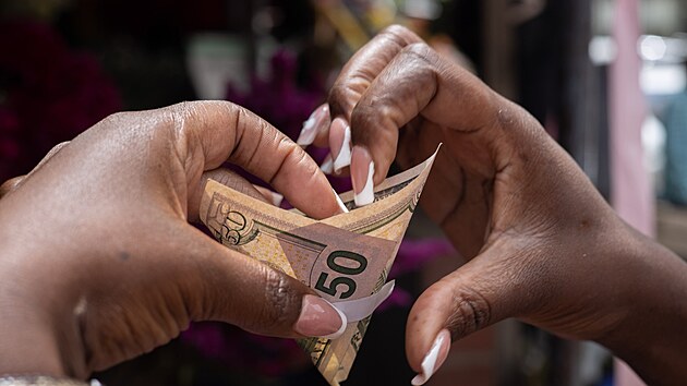 V Zimbabwe na Valent�na fr�� kytice z dolarov�ch bankovek. (10. �nora 2026)